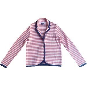 Lands End Women's Nautical Cardigan Medium Orange White Stripes